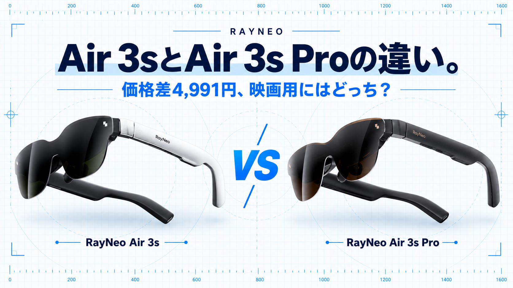RayNeo Air 3sとAir 3s Proを左右に並べた比較画像